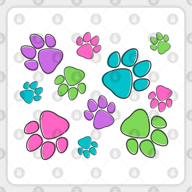 Kids Pawprint Pattern – Purple Pink Blue Green Sticker by KoreDemeter14